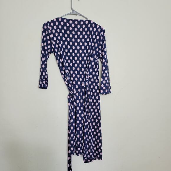 DVF New Julian two polka dot silk wrap dress size 4 navy pink - Picture 3 of 8